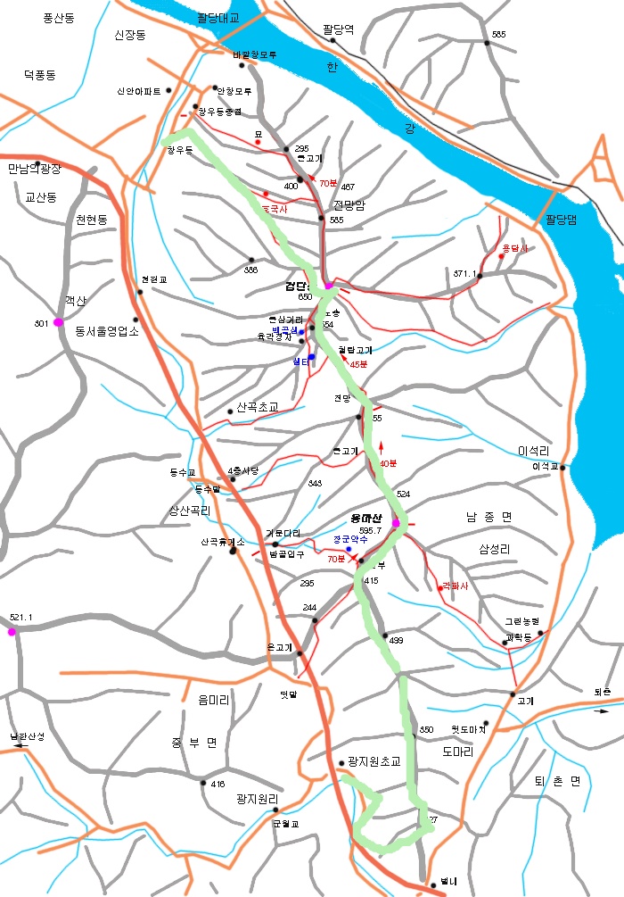 하남 검단산(650M)~고추봉(555M)~용마산(596M)  연계산행