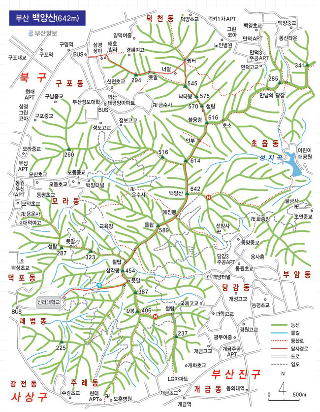 백양산 등산지도