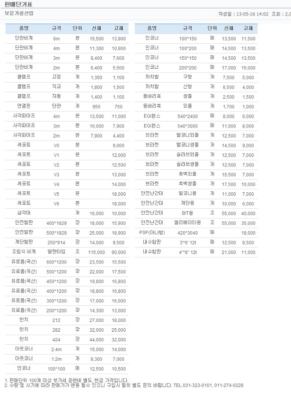 가설재 구매 단가표-참고용